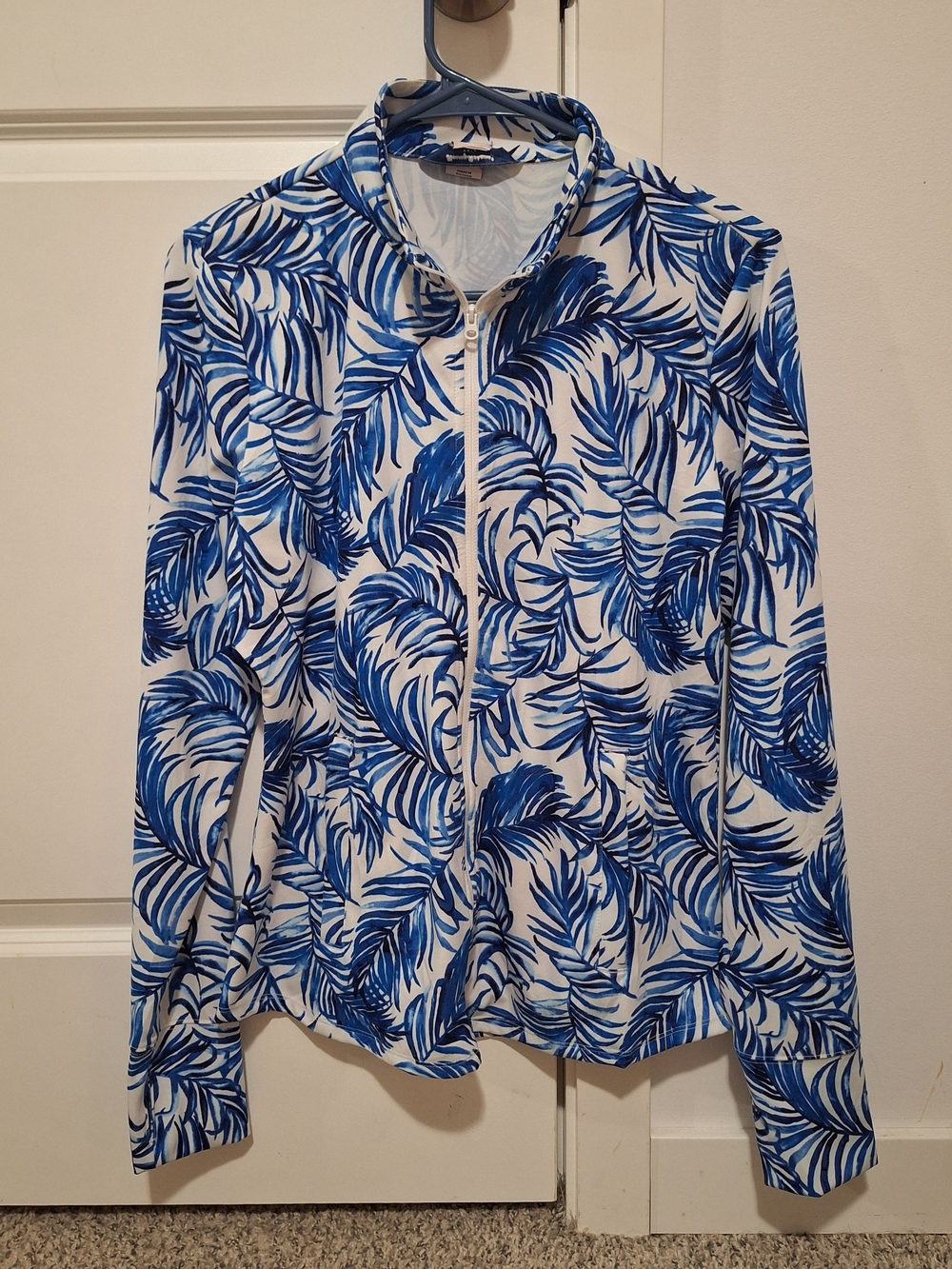 Tommy Bahama Blue and White Palm-Print Zip Jacket